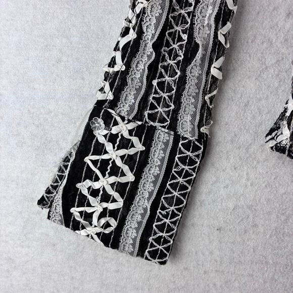 Kenar Long Sleeve Sheer Button Up Blouse Women's 8 Lolita Bell Wrist Lace Ribbon - Picture 7 of 15